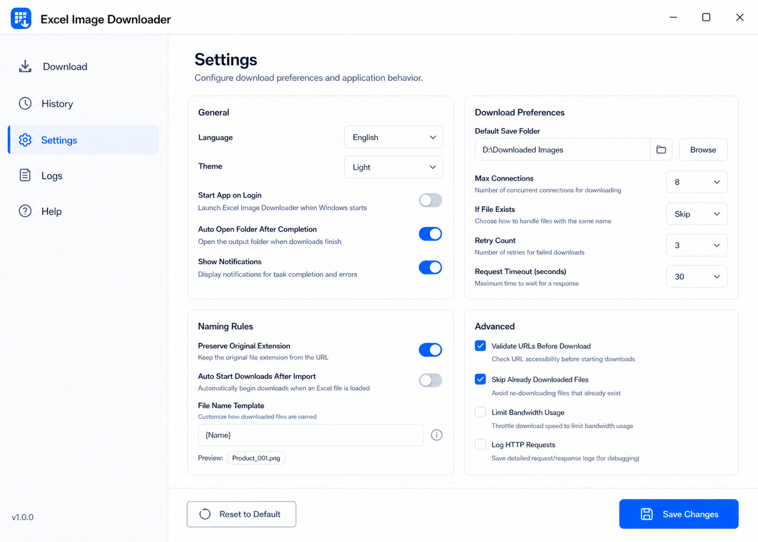 Settings page screenshot