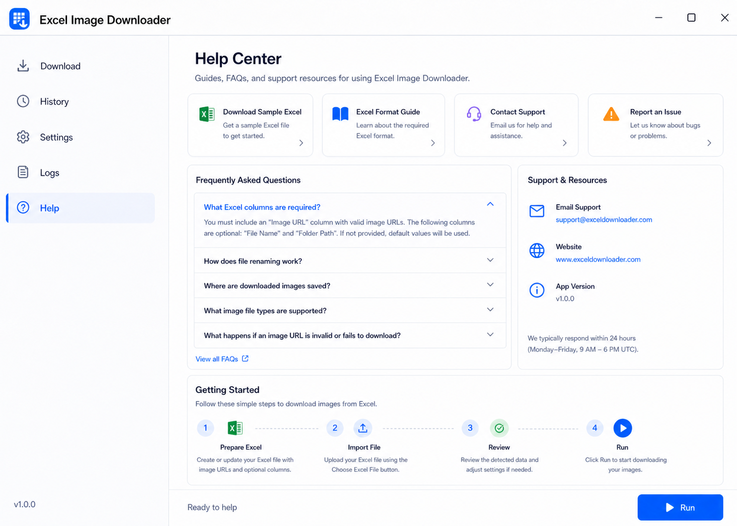 Help page screenshot